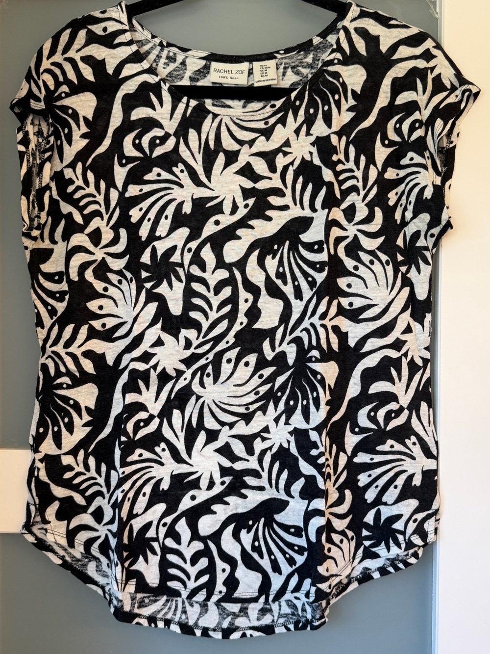 Rachel Zoe Black & White Patterned Linen Top